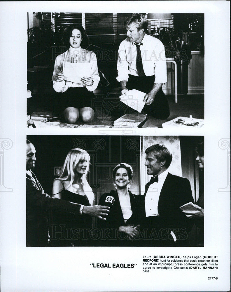 1987 Press Photo Debra Winger, Robert Redford &amp; Daryl Hannah in &quot;Legal Eagles&quot; - Historic Images