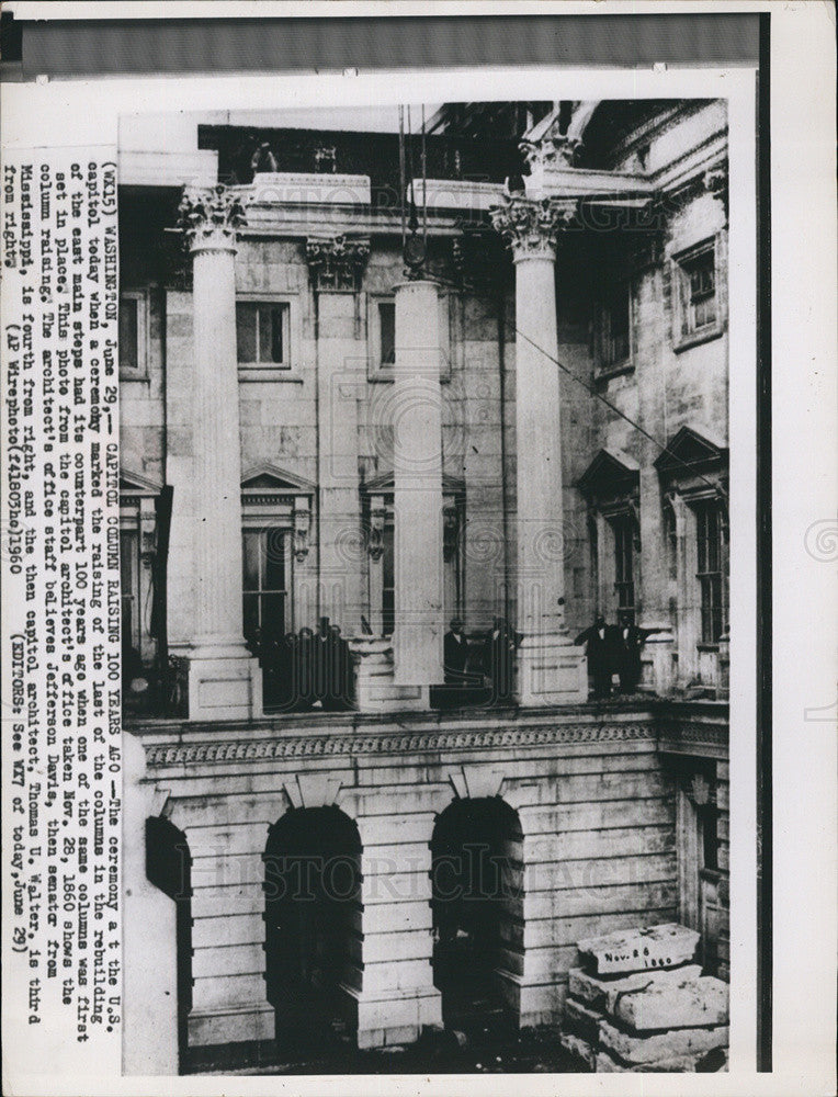 1960 Press Photo Raising of Column Capitol Building Ceremony - Historic Images