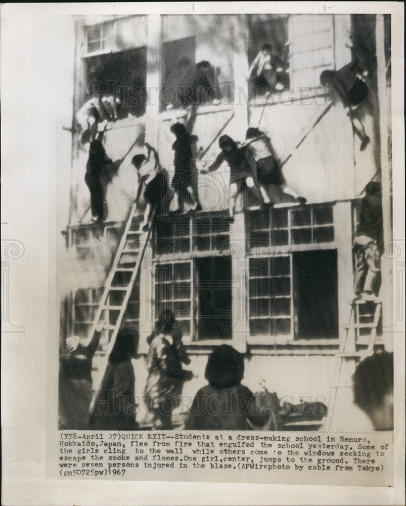 1967 Press Photo Fire at Dress-Making School in Nemuro Hokkaido, Japan - Historic Images