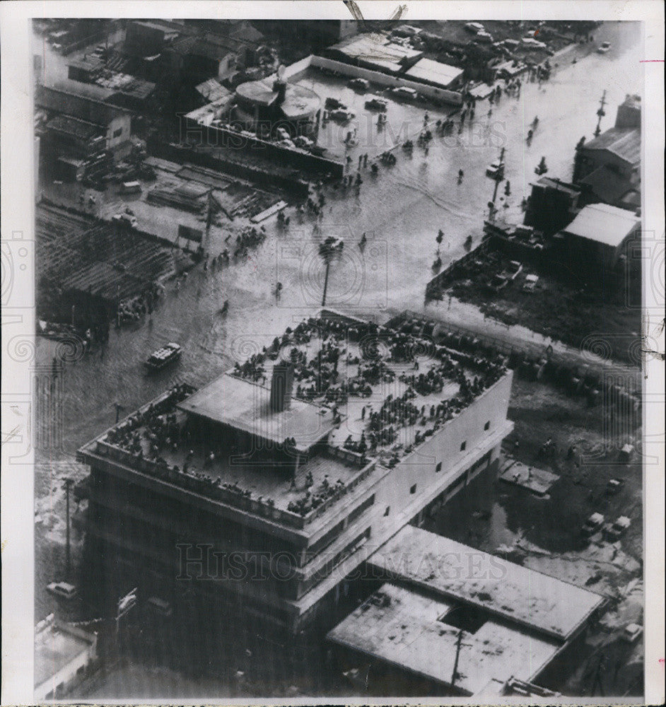 1964 Press Photo Niigata crowd on roof because of flooded streets after quake - Historic Images