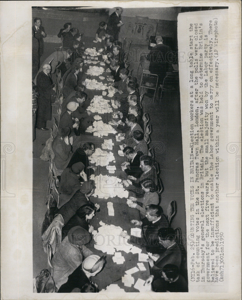 1950 Press Photo Election Workers Count Votes in Great Britain - Historic Images