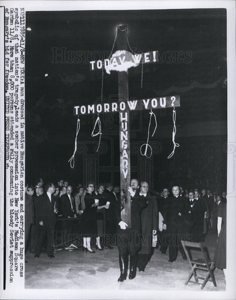 Press Photo Hungarian Costume with cross at New York&#39;s Madison Square Garden - Historic Images