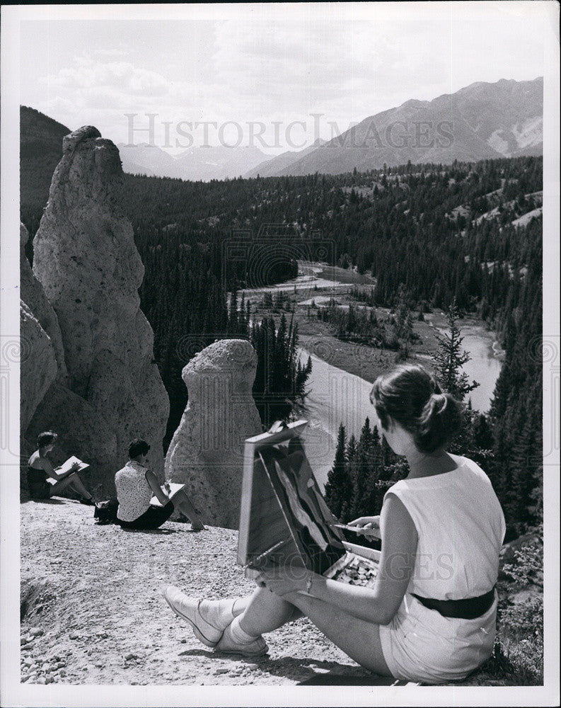 1965 Press Photo Outdoor Painting Class Banff School Fine Arts Banif National - Historic Images