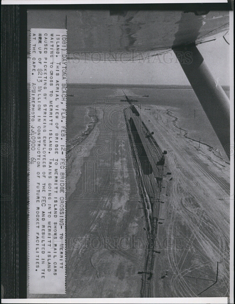 1964 Press Photo Rail Bridge Crossing Merritt Island Daytona Beach Aerial - Historic Images