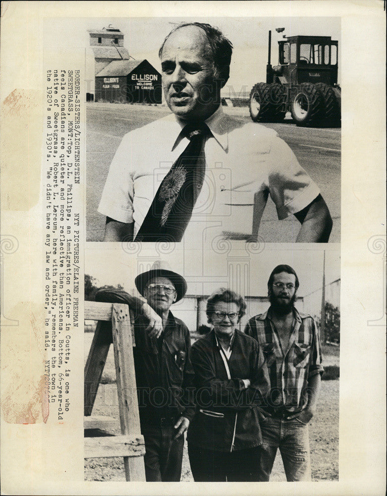 1976 Press Photo Immigration Officer In Couts And Old Couple From Sweetgrass - Historic Images