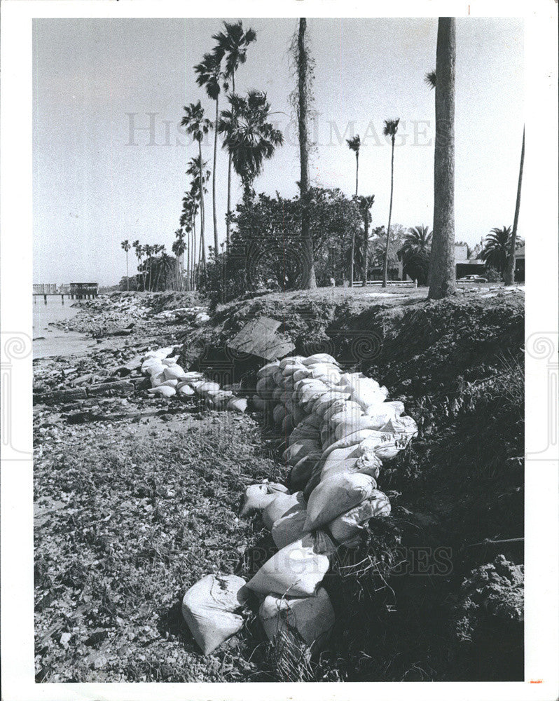 1983 Press Photo St Joseph Sound beach seawall of sandbags in Florida - Historic Images