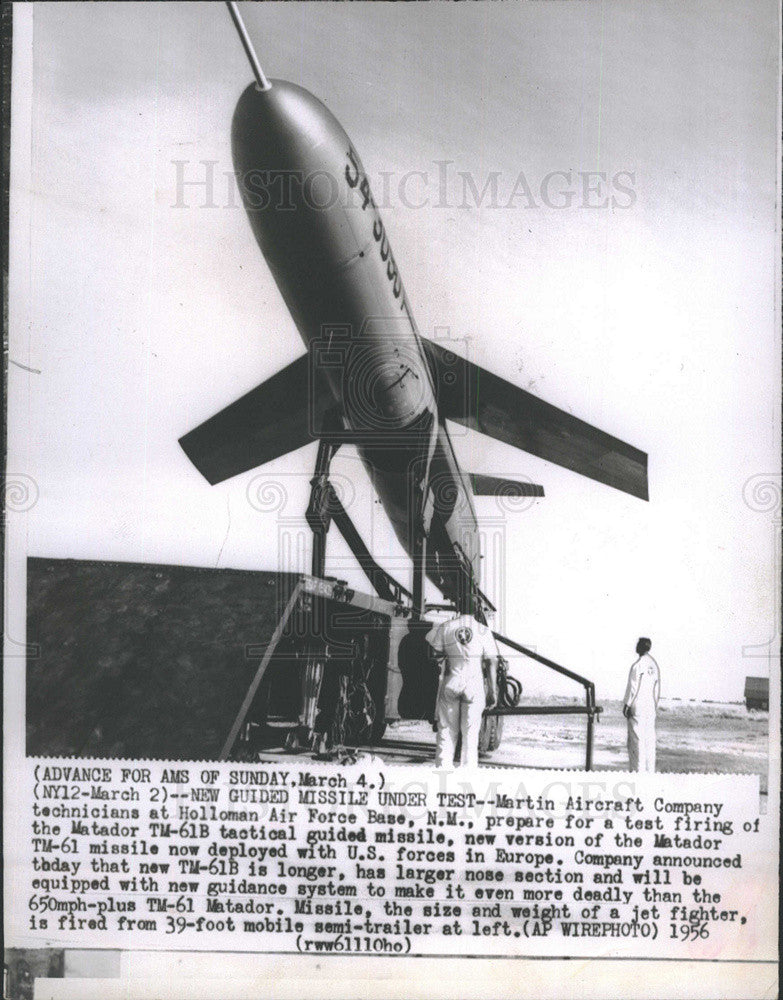 1956 Press Photo matador tm-61b tactical guided Missile - Historic Images