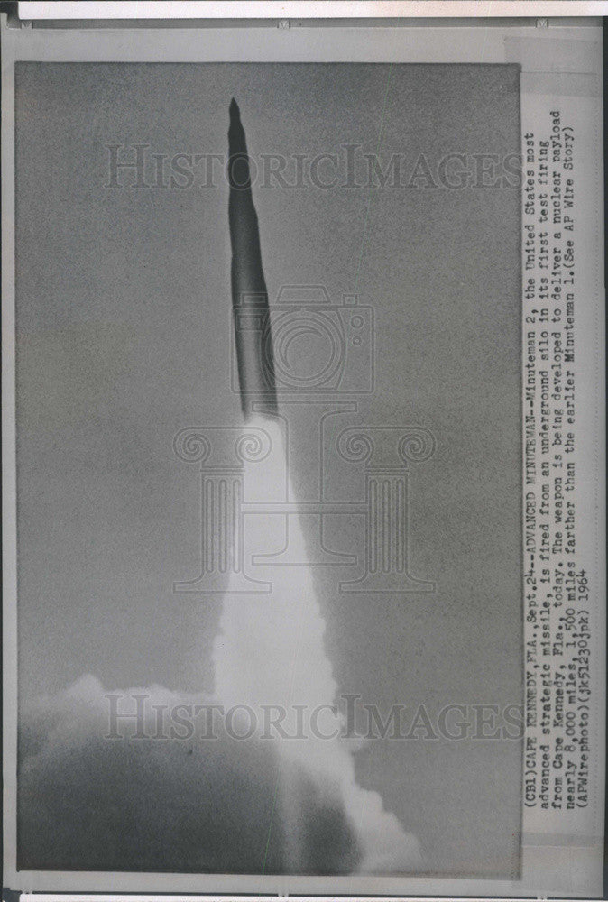 1964 Press Photo Minuteman 2 Strategic Missile Fired From Underground Silo - Historic Images