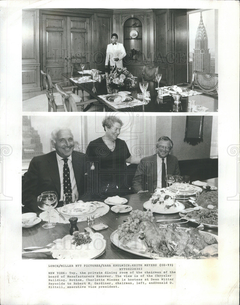 1983 Press Photo Private dining room of Manufacturers hanover in New York City - Historic Images