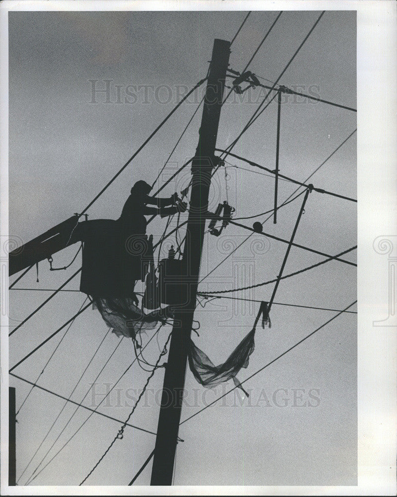 1976 Press Photo outdoor telephone cable repairs - Historic Images