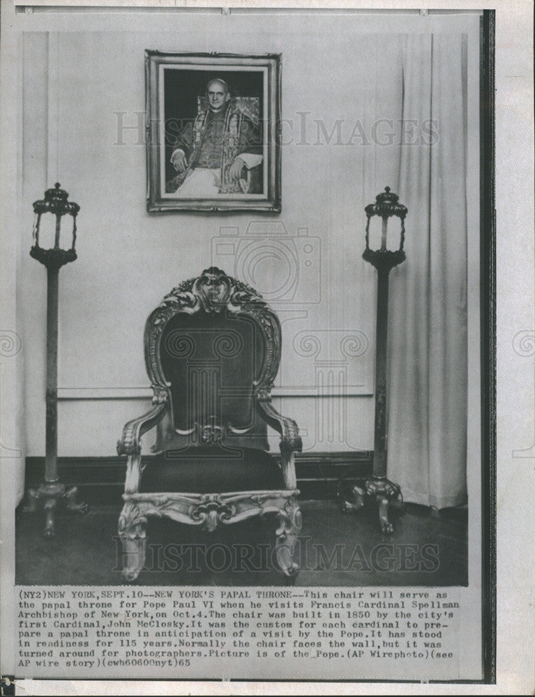 1965 Press Photo Papal Throne on displaymin New York - Historic Images