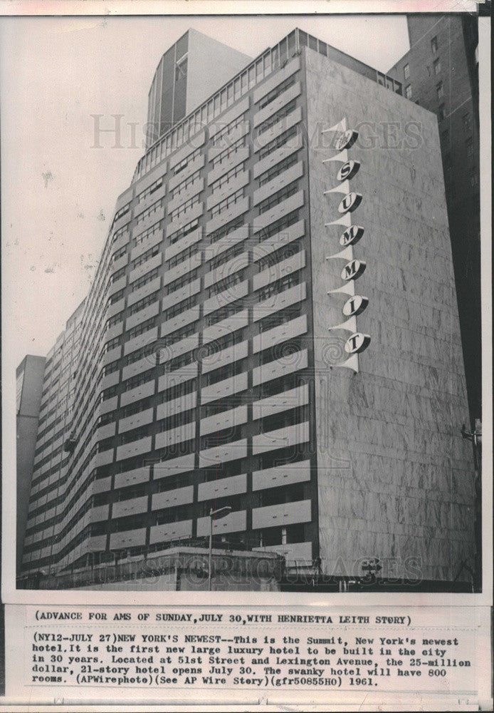 1961 Press Photo The Summit New York 1st Luxury Hotel to be built in 30 years - Historic Images