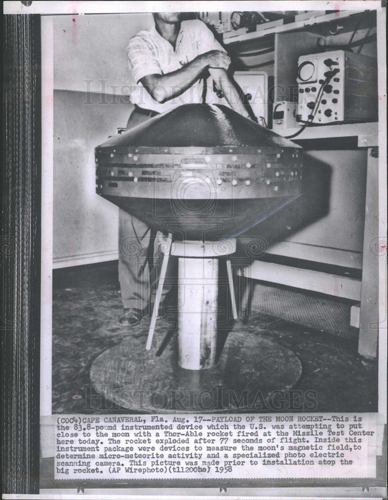 1958 Press Photo Instument payload for Thor space rocket launch - Historic Images