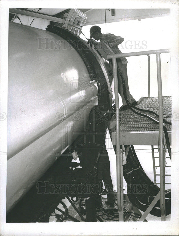 1961 Press Photo Capt J.N. Clemmer and Thor rocket at Air Force Base in Calif - Historic Images