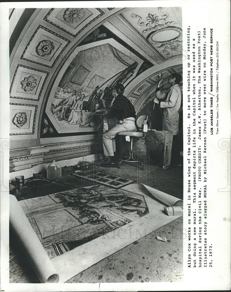 1973 Press Photo Allyn Cox works on White House mural - Historic Images