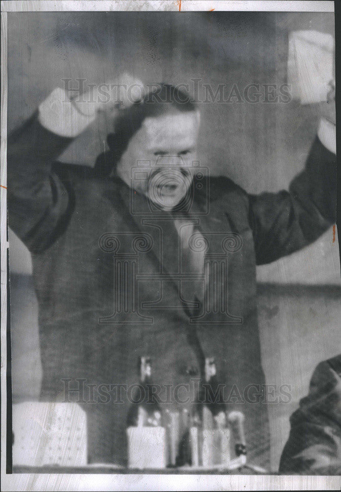 1960 Press Photo Soviet Premier Krushchev Reacts During Paris Press Conference - Historic Images