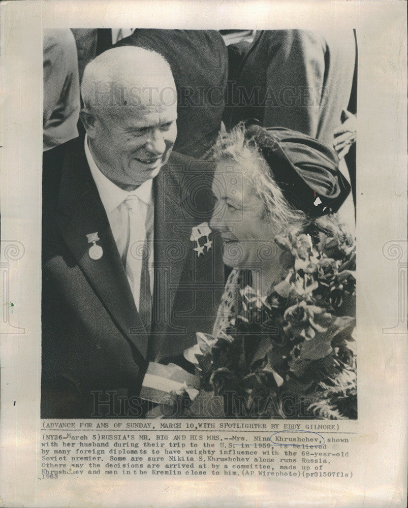 1963 Press Photo Soviet Premier Nikita Khrushchev Nina Wife - Historic Images