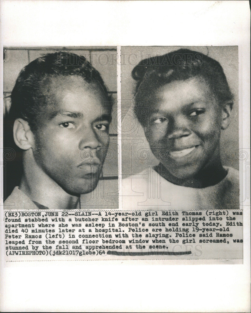 1964 Press Photo 14 yr old Edith Thomas slain by Peter Ramos( Left) - Historic Images