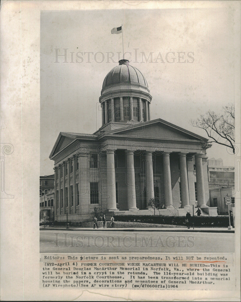 1964 Press Photo Gen Douglas MacArthur Memorial in Norfolk,Va - Historic Images