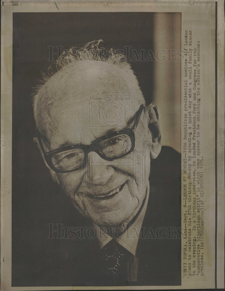 1974 Press Photo Republican Pres candidate Alf Landon - Historic Images