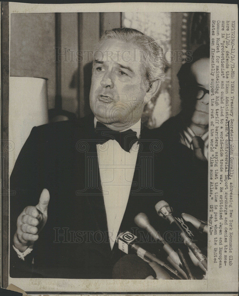 1971 Press Photo Treasury Secretary John Connally Defends Nixon Import Charges - Historic Images