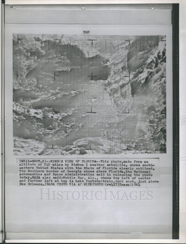 1964 Press Photo Aerial View Florida State From Nimbus I Weather Satellite - Historic Images