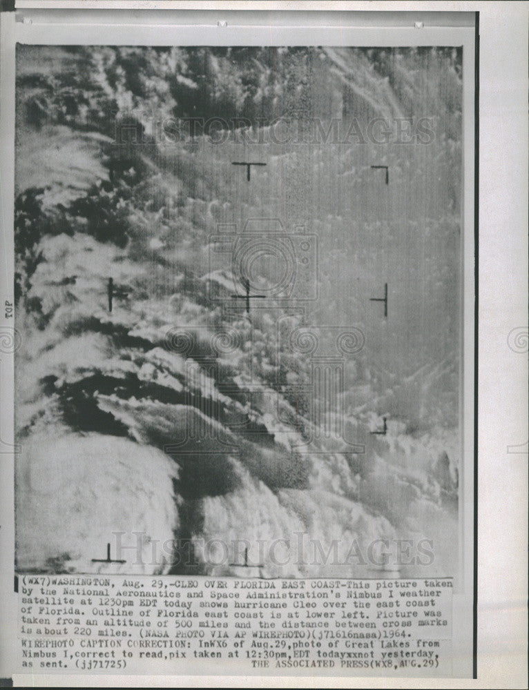 1964 Press Photo Aerial View Hurricane Cleo From Nimbus I Weather Satellite - Historic Images