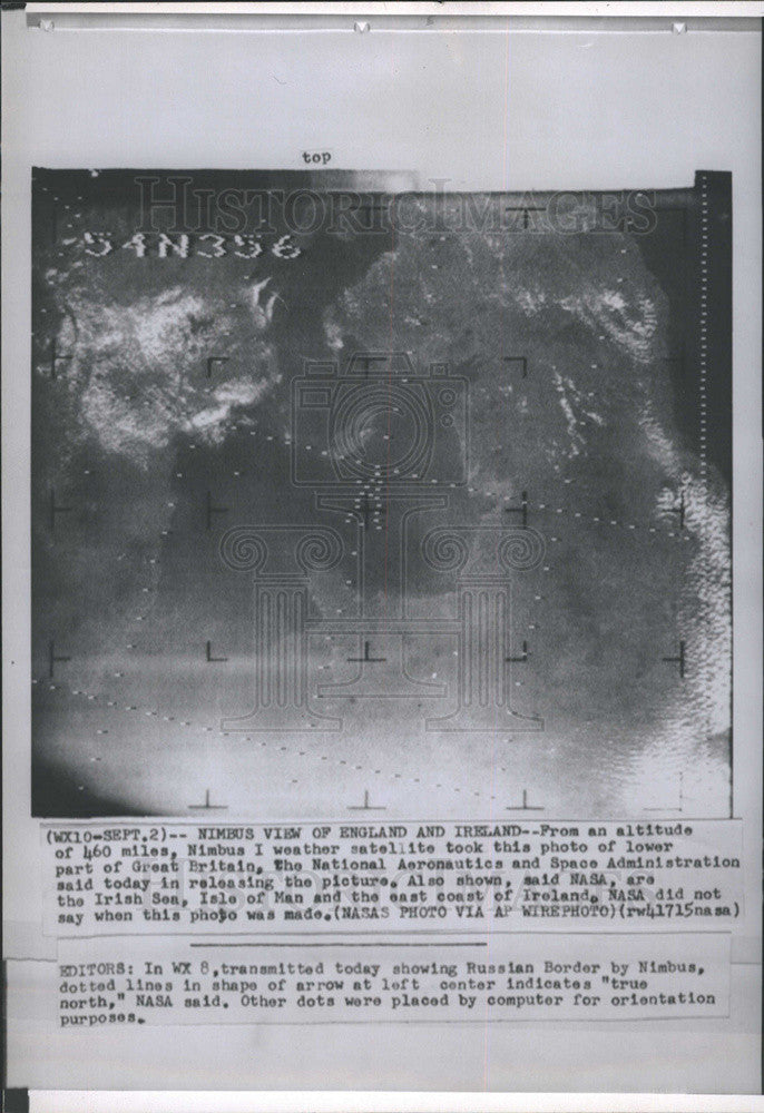 Press Photo Aerial View Of Great Britain Taken From Nimbus I Weather Satellite - Historic Images