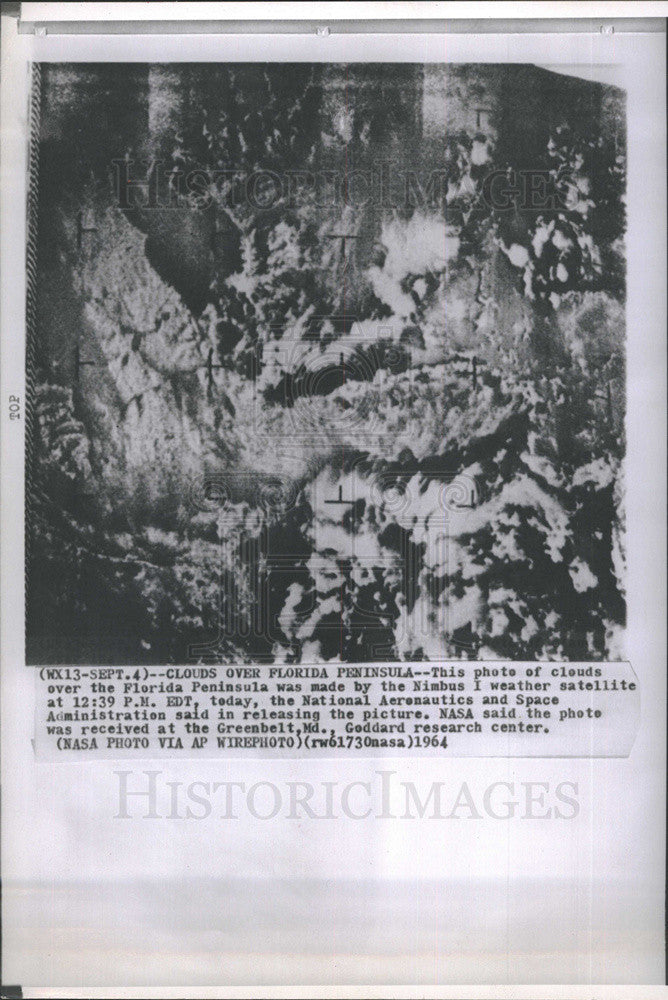 1964 Press Photo Photo of clouds over Florida Peninsula made by Nimbus I - Historic Images