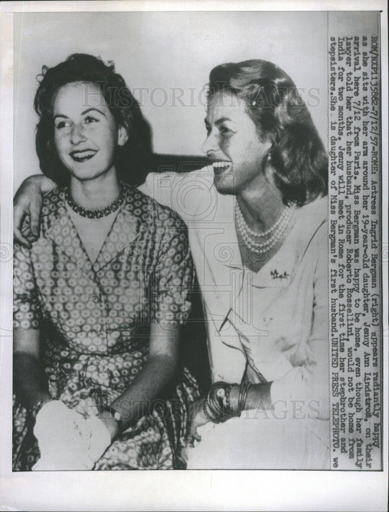 1957 Press Photo Actress Ingrid Bergman &amp; Daughter Jenny Ann Lindstrom, 19 - Historic Images