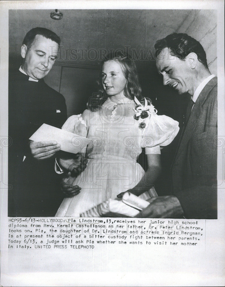 1952 Press Photo Pia Lindstrom Receives Junior High Diploma - Historic Images