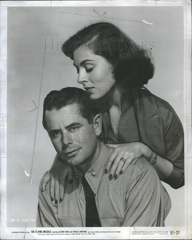 1951 Press Photo Glenn Ford Actor Viveca Lindfors Actress Flying Missile Movie - Historic Images