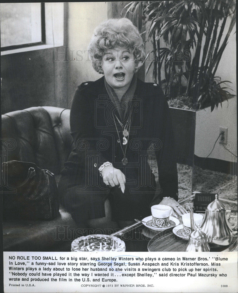 1973 Press Photo Actress Shelley Winters BLUME IN LOVE - Historic Images