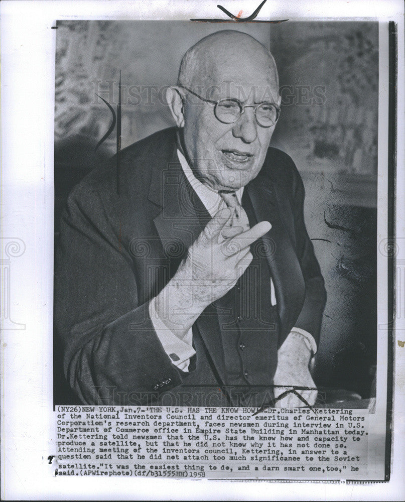 1958 Press Photo Dr. Charles Kettering Of National Inventors Council - Historic Images