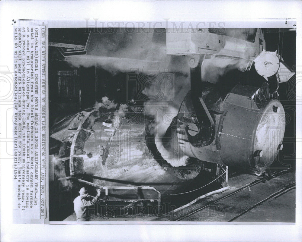 1964 Press Photo Steel Industry Moves To Record Production In 100th Year - Historic Images