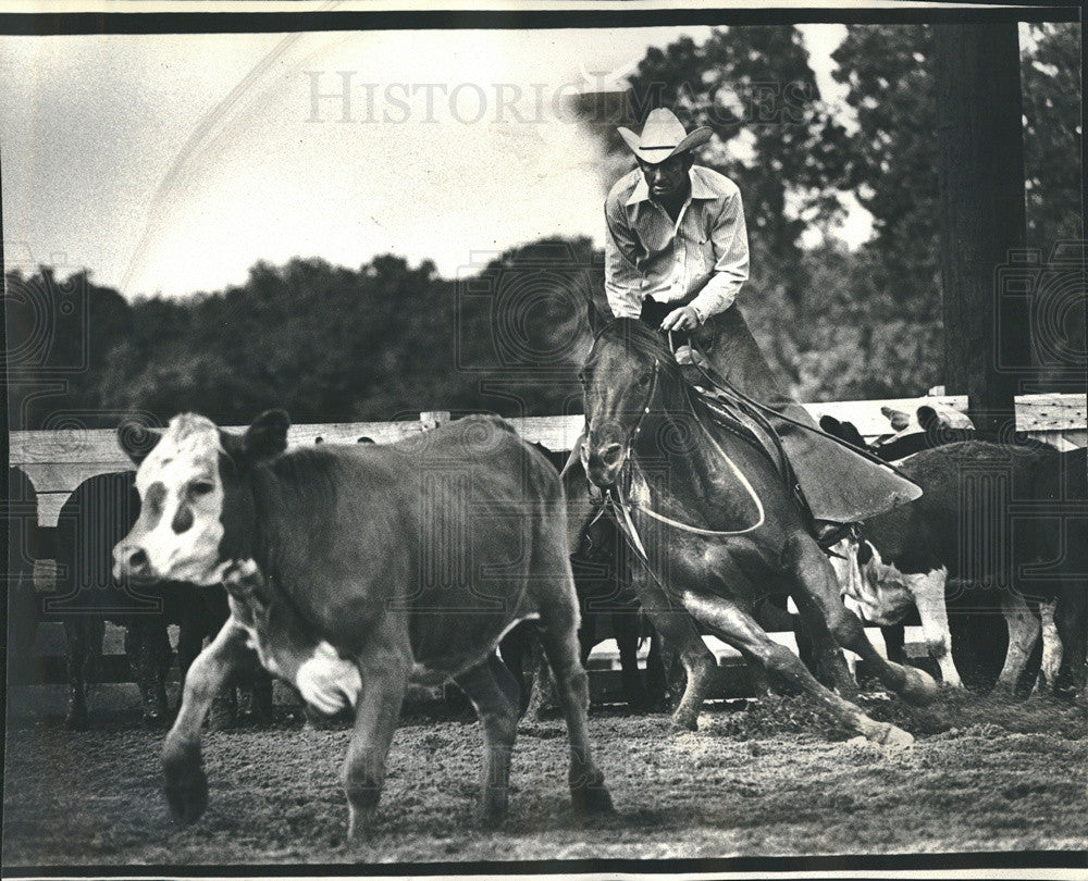 1978 Press Photo Sonny Rice Cowboy Sonita Horse Cow Wrangling Illinois - Historic Images