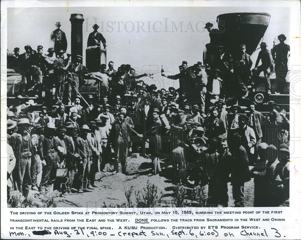 1973 Press Photo The golden spike ceremony in Summit Utah on 05/10/1889 - Historic Images