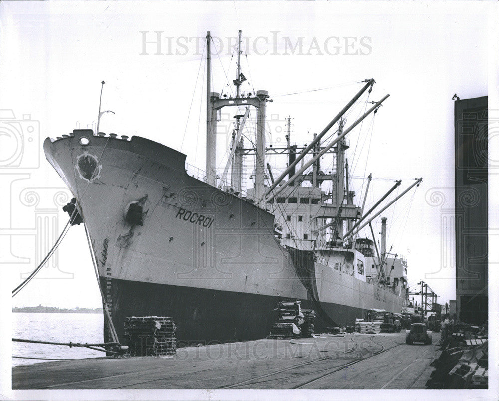 1962 Press Photo French Fabre Line Ship &quot;Rocroi&quot;, Freighter Docked In Detroit - Historic Images