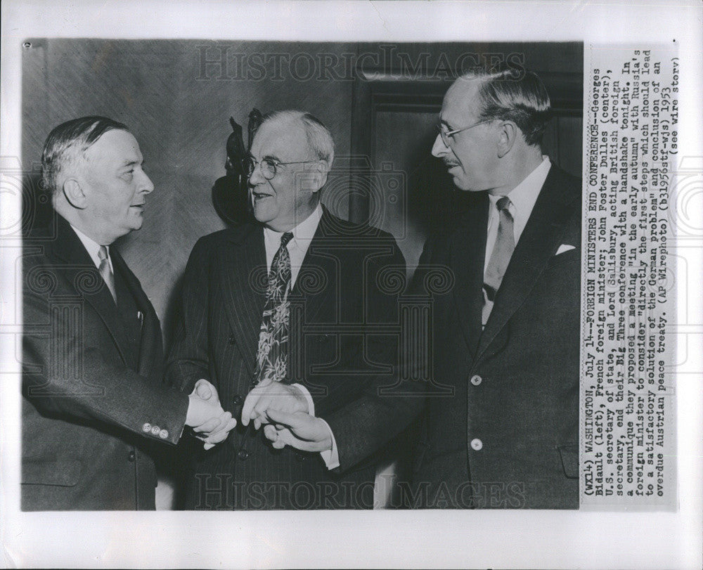 1953 Press Photo Georges Bidault French Foreign Minister John Foster Dulles - Historic Images