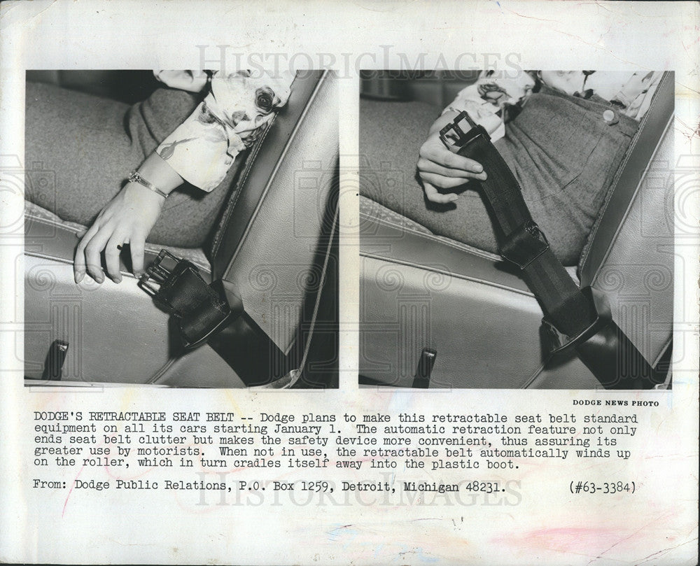 1963 Press Photo Dodge&#39;s Retractable Seat Belts which It plans to make standard - Historic Images