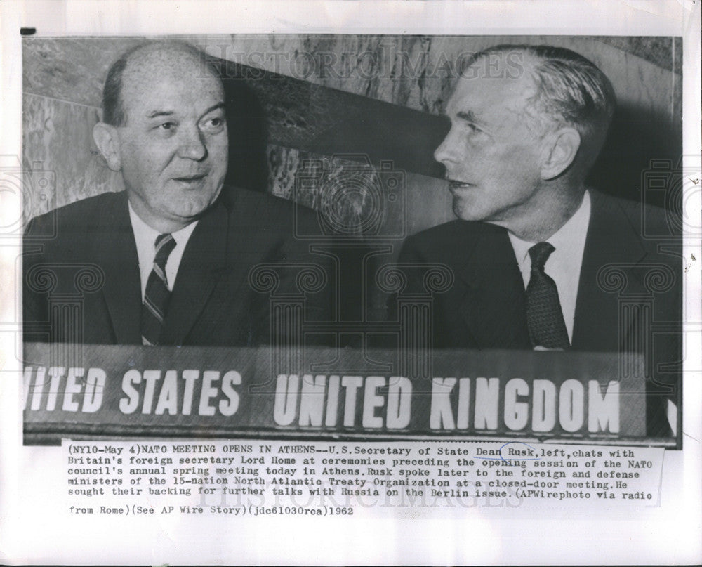 1962 Press Photo US Sec of State Dean Rusk &amp; Britian Sec Lord Home - Historic Images