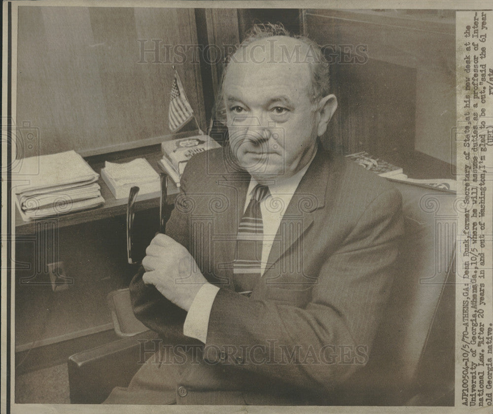 1970 Press Photo Dean Rusk former Secretary State desk professor University - Historic Images