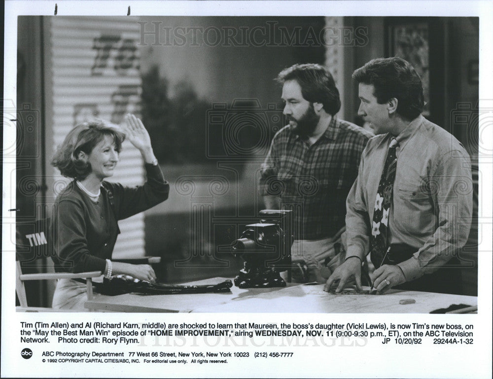 1992 Press Photo Tim Allen, Richard Karn, and Vicki Lewis star in ABC show. - Historic Images