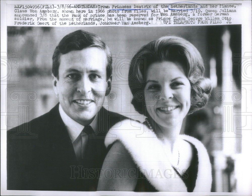 1966 Press Photo Princess Beatrix of Netherlands &amp; fianceClaus Von Amsberg - Historic Images