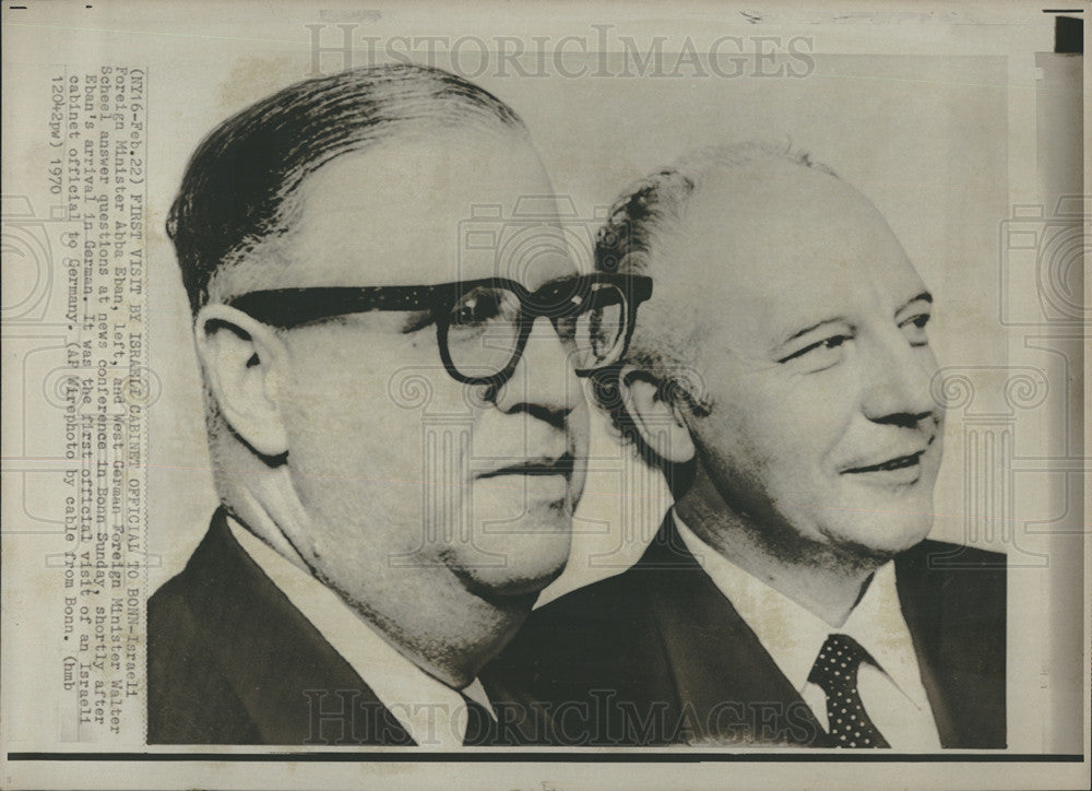 1970 Press Photo Israeli Foreign Min W German Foreign Min Walter Scheel In Bonn - Historic Images