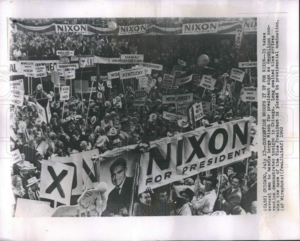 1960 Press Photo Nixon For President Banners Republican National Convention - Historic Images