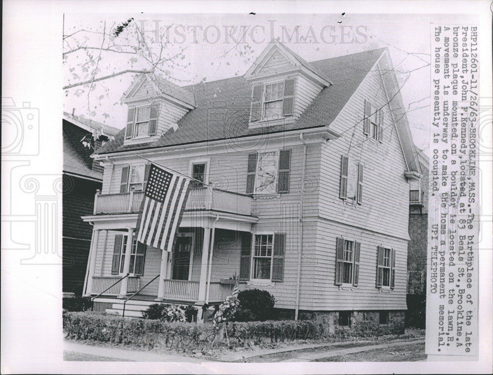 1963 Press Photo Birthplace President John F. Kennedy Brookline Massachusetts - Historic Images