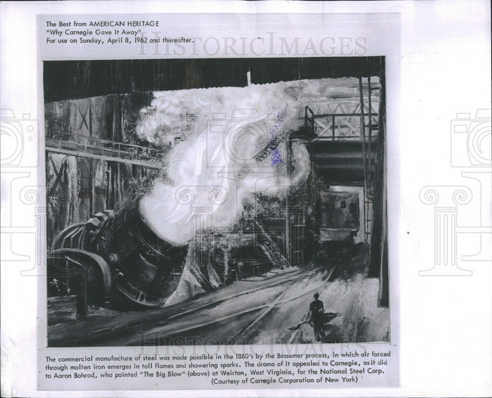 1962 Press Photo Sketch of steel manufacturing in 1850's - Historic Images