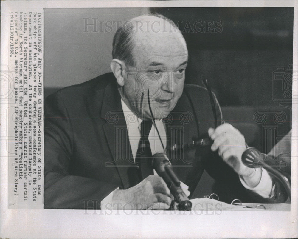 1968 Press Photo Secretary of State Dean Rusk - Historic Images