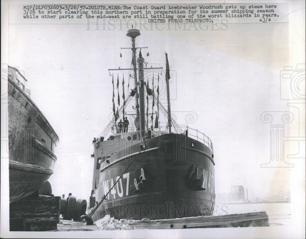 1957 Press Photo USCG Icebreaker,Woorush prepares to clear summer shipping - Historic Images